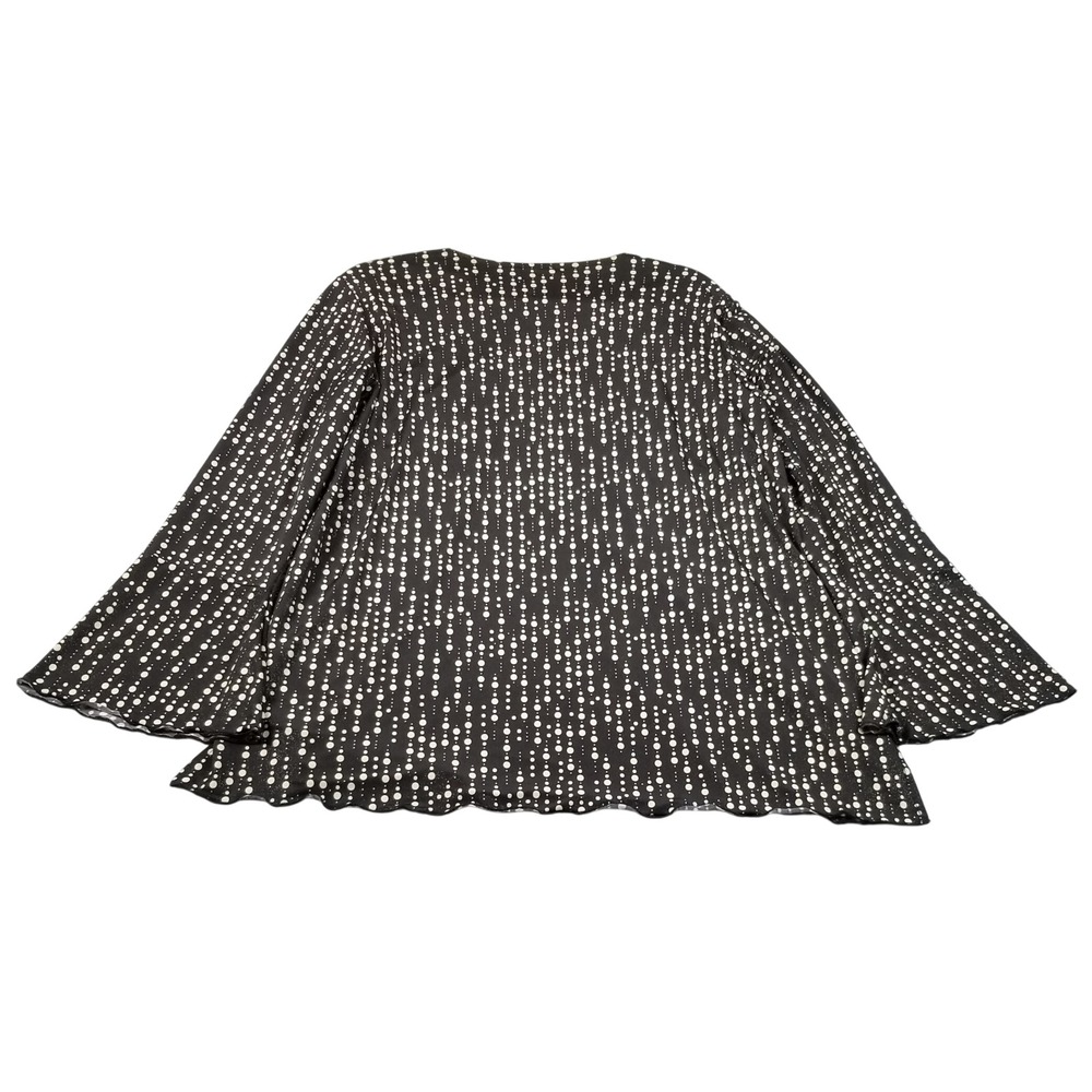 Susan Lawrence Top Womens 1X Plus Black Beige Polka Dot Bell Sleeve Blouse Fun - Picture 5 of 9
